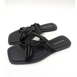 Azalea Wang Stetson Tubular Straps Knot Flat Sandals Women's Black Size US8 EU39
